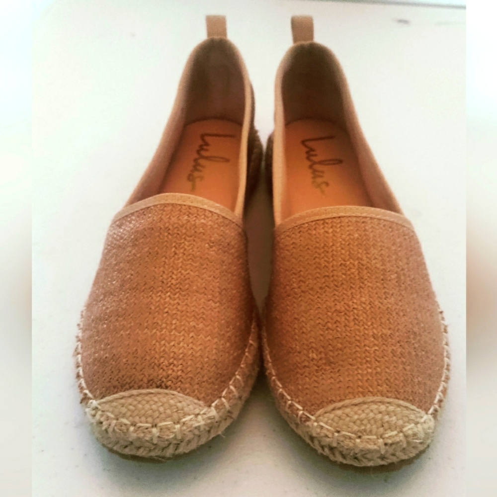 SOLD! Lulu's bohemian canvas loafers size 7 1/2 tan color - Picture 1 of 5